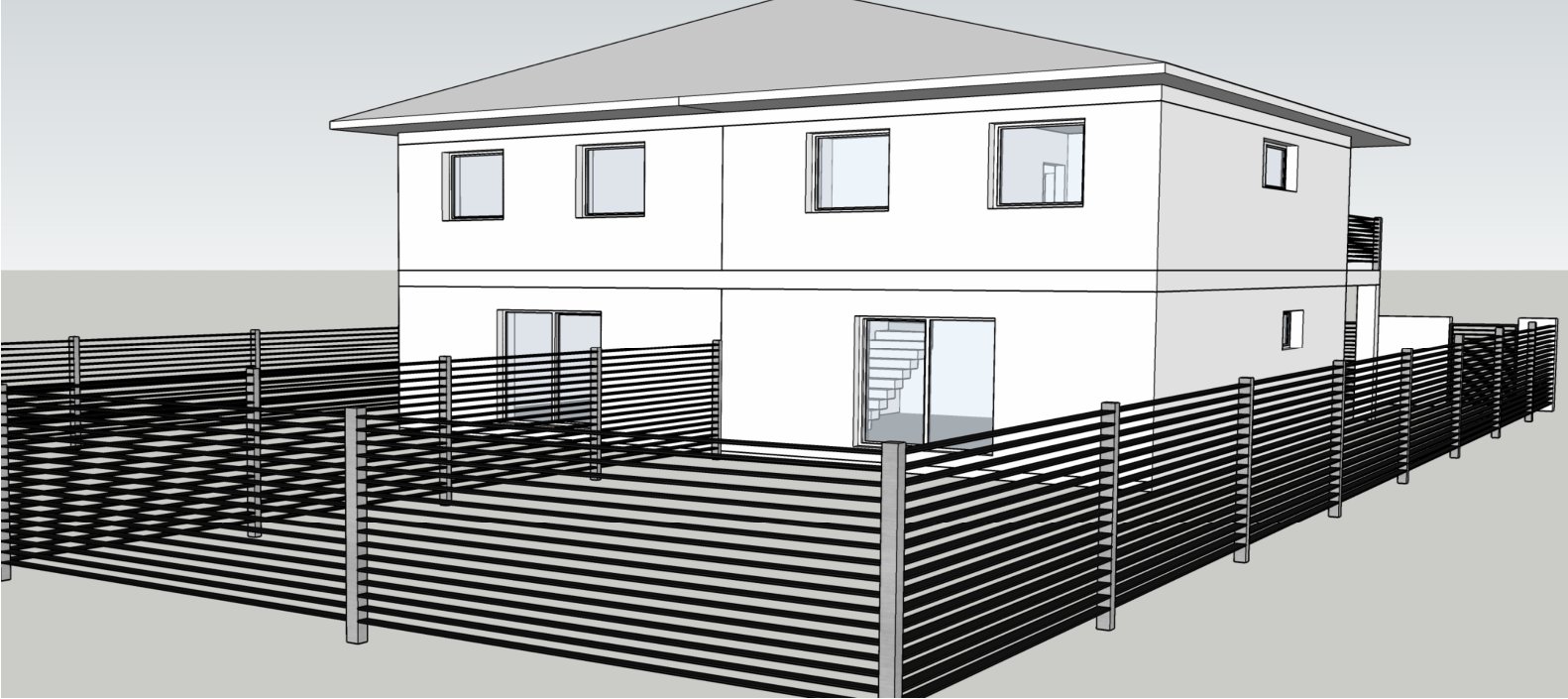 Architektonický pohľad na dvojdom zo záhrady
